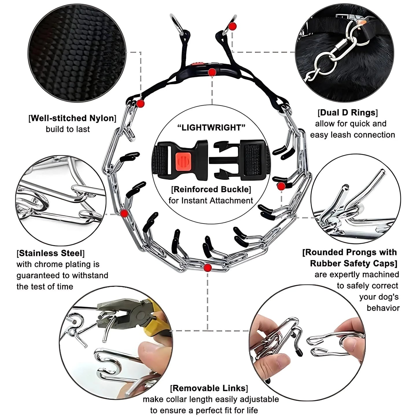 Dog Prong Training Collar Choke Pinch Collar with Rubber Comfort Tips Quick Release Snap Buckle Adjustable for Puppies Dogs by PawHaven