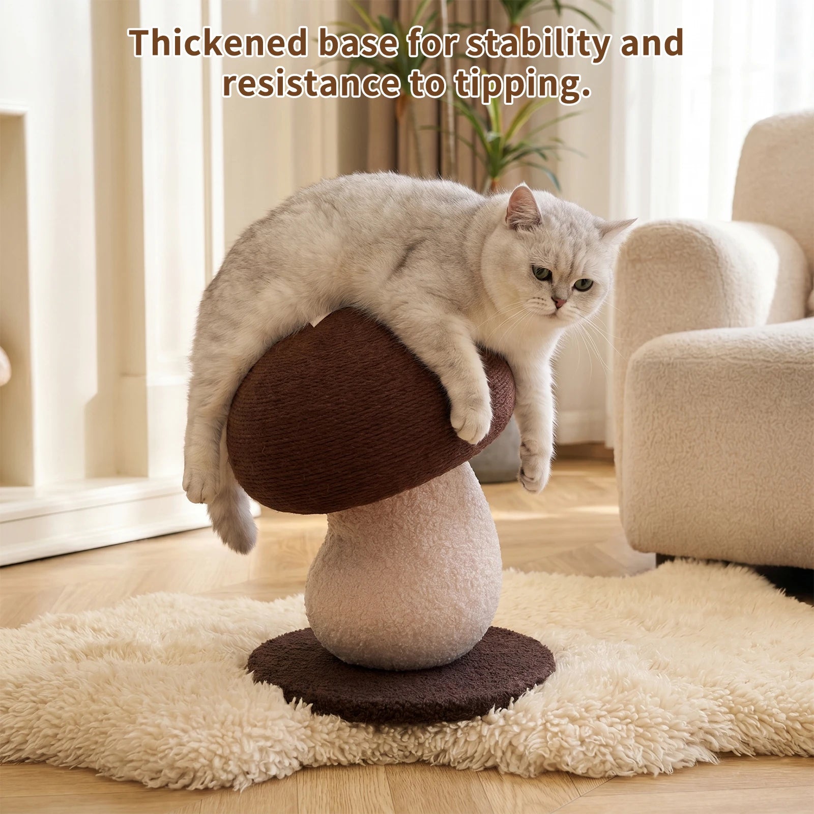 Mushroom Shape Sisal Rope Cat Scratcher Durable Climbing Post Play Toy For Indoor Cats Non Shedding Scratching Pole by PawHaven