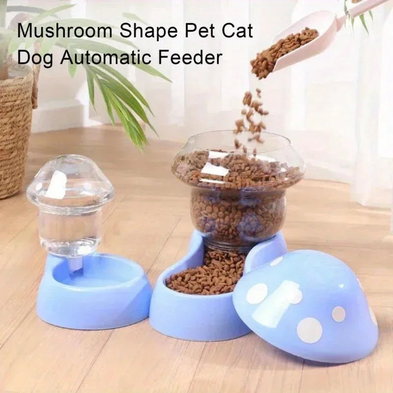2026 Cute Mushroom Shaped Automatic Cat Feeder Large Capacity Pet Food Storage Container Cat Food Bowl Pet Daily Supplies by PawHaven