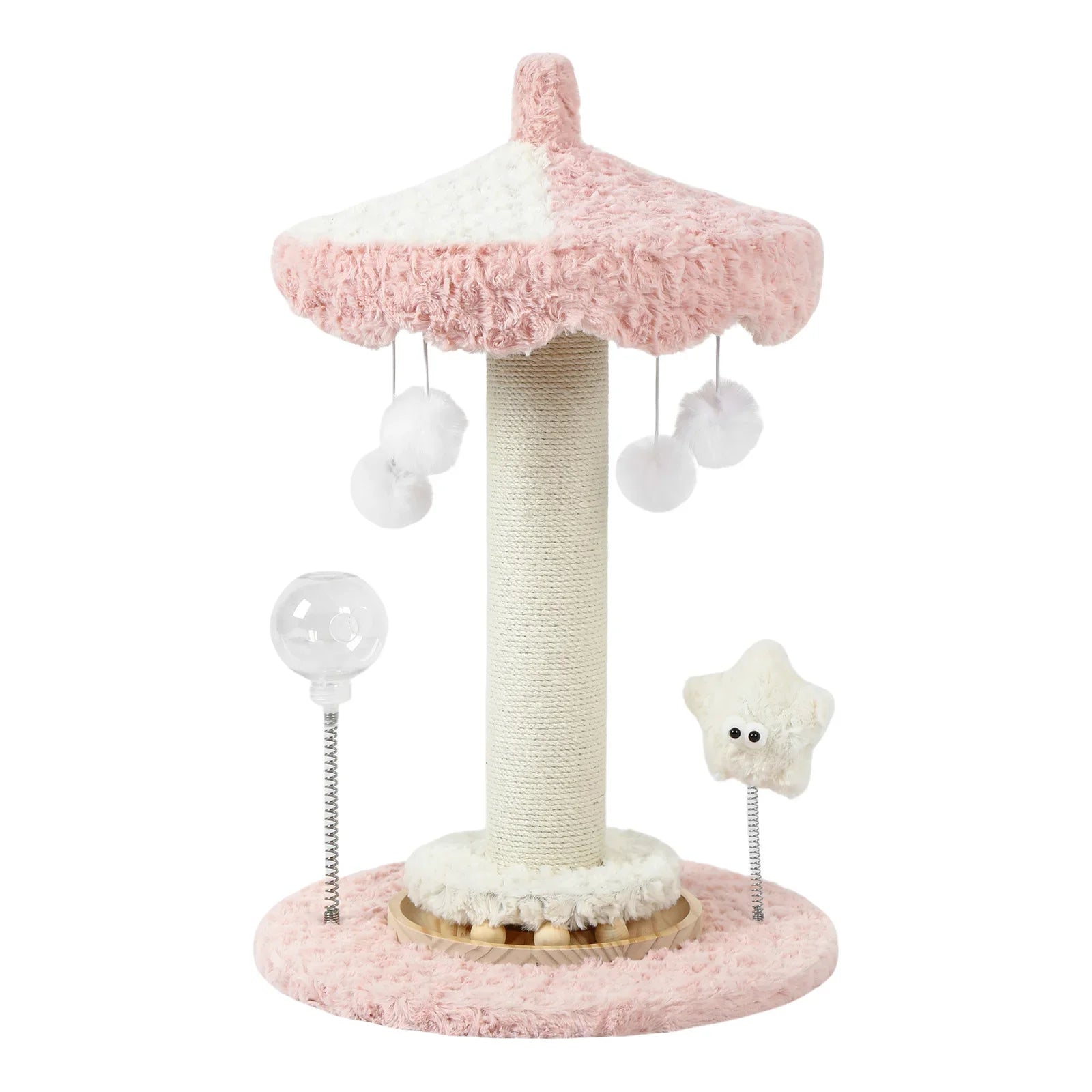 Carousel Cat Scratcher Tower 61cm Sisal Rope Scratching Post With Plush Top Interactive Climbing Toy For Indoor Kittens Cats by PawHaven