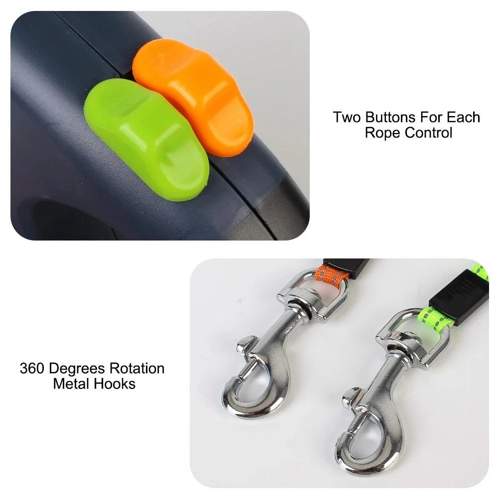 Premium Dual Dog Leash With Built In Light And Waste Bag Box by PawHaven