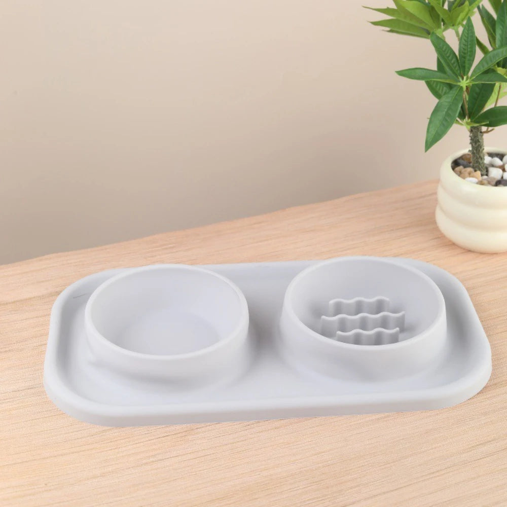 2-in-1 Silicone Pet Double Bowl Set, Anti-Spill Non-Slip Feeding Bowl Mat for Cats & Dogs Anti-Leak Anti-Gulping Feeding Bowl by PawHaven