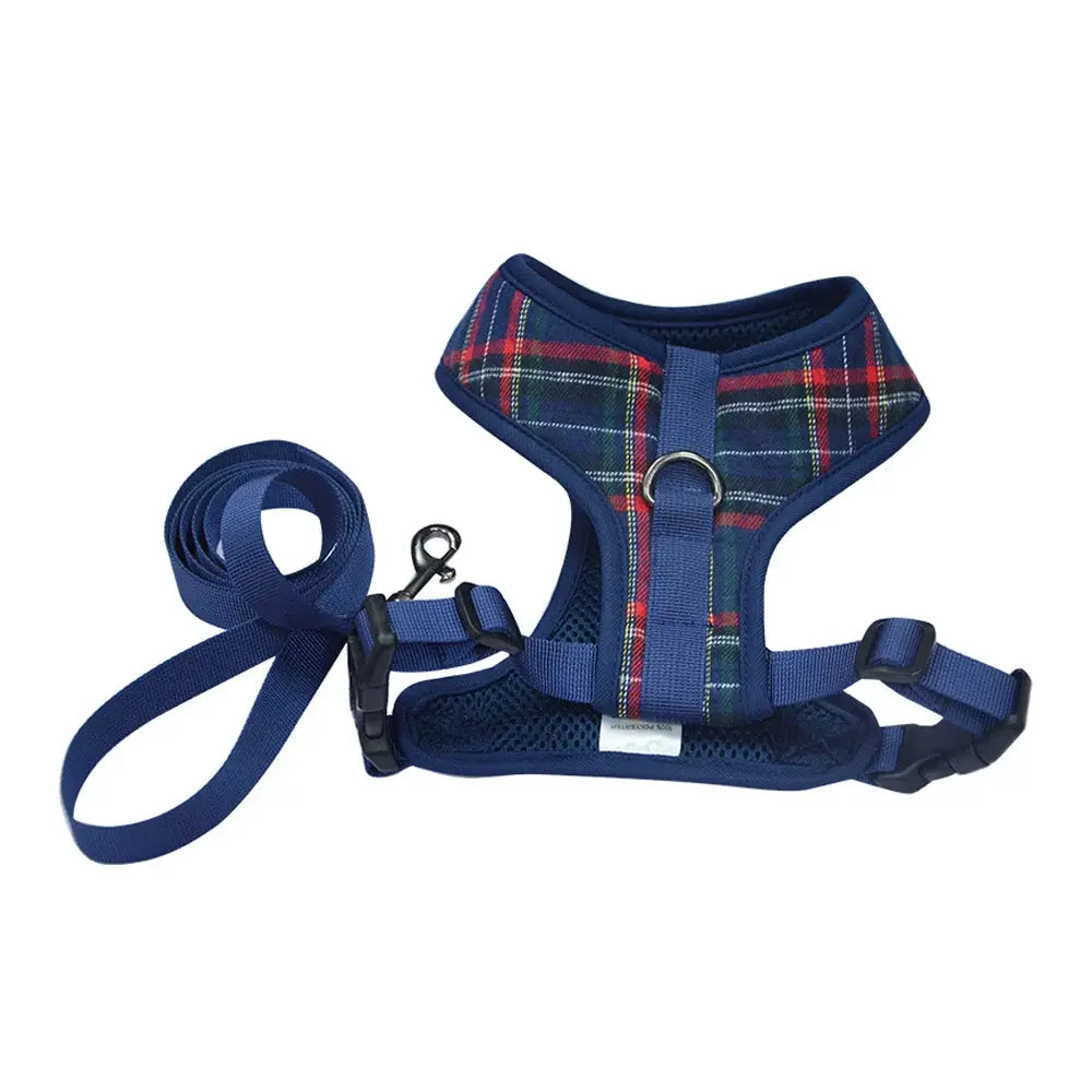 Plaid Pet Harness Leash Set for Small Dogs Adjustable Puppy Cat Harness Vest French Bulldog Chihuahua Pug Outdoor Collar by PawHaven