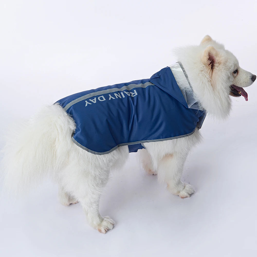 Blue Fun Waterproof Dog Raincoat for Large Dogs, Breathable Mesh Lining & Reflective Back Strip by PawHaven