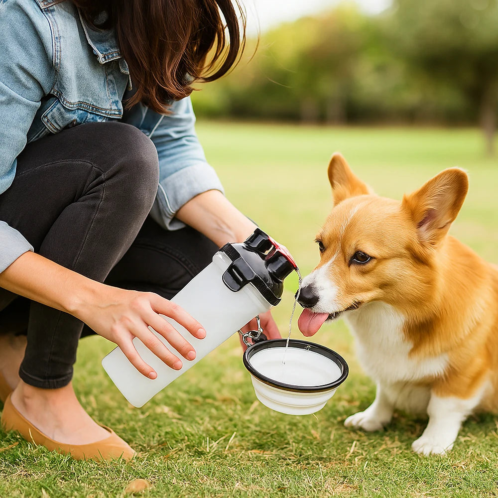 2-in-1 Pet Travel Water Bottle with Foldable Bowl, Portable Hydration for Dogs and Cats Outdoors by PawHaven