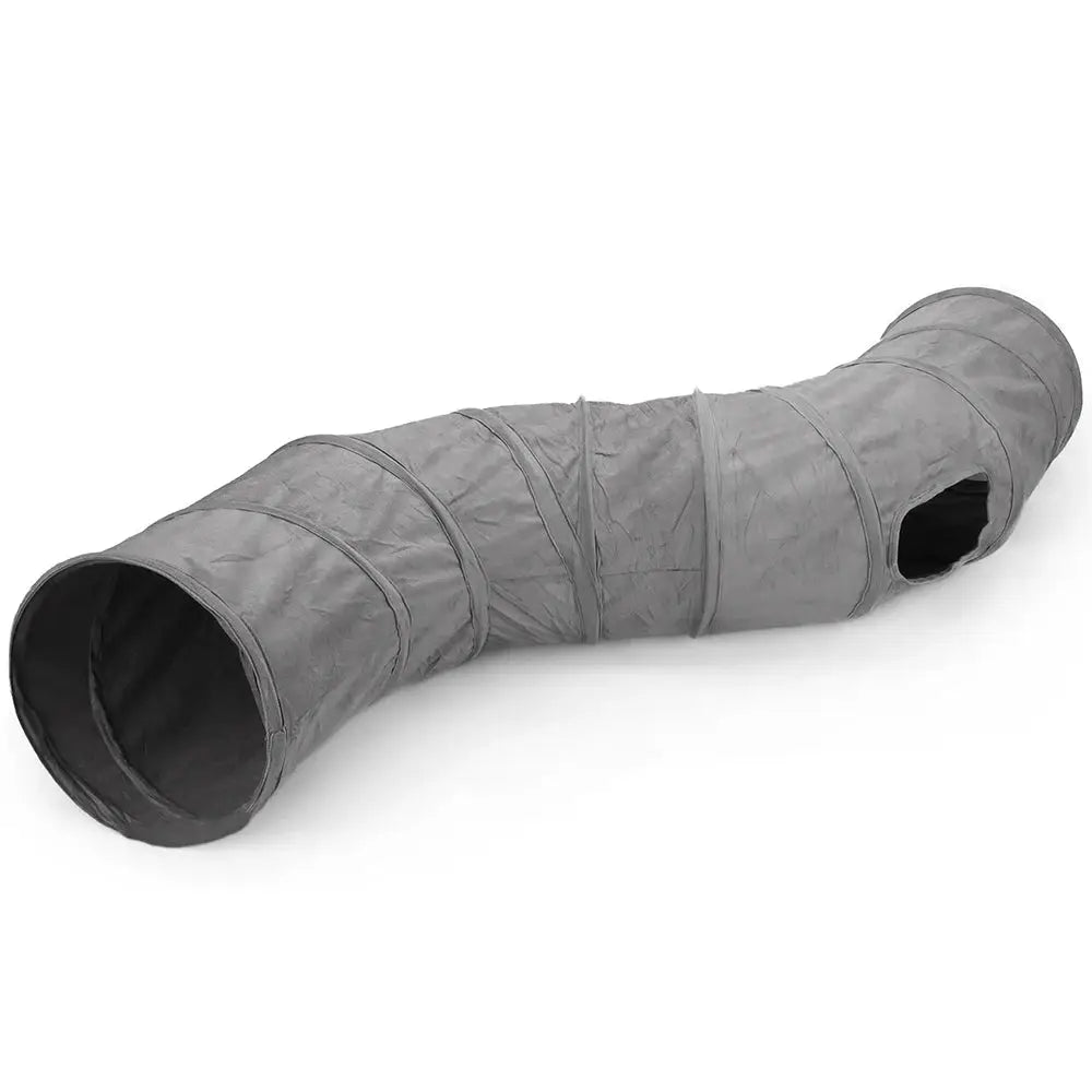 Gray Foldable Cat Tunnel 3 Holes Kitten Drill Bucket Toys Indoor Pet Toy Catwalk Tubing by PawHaven