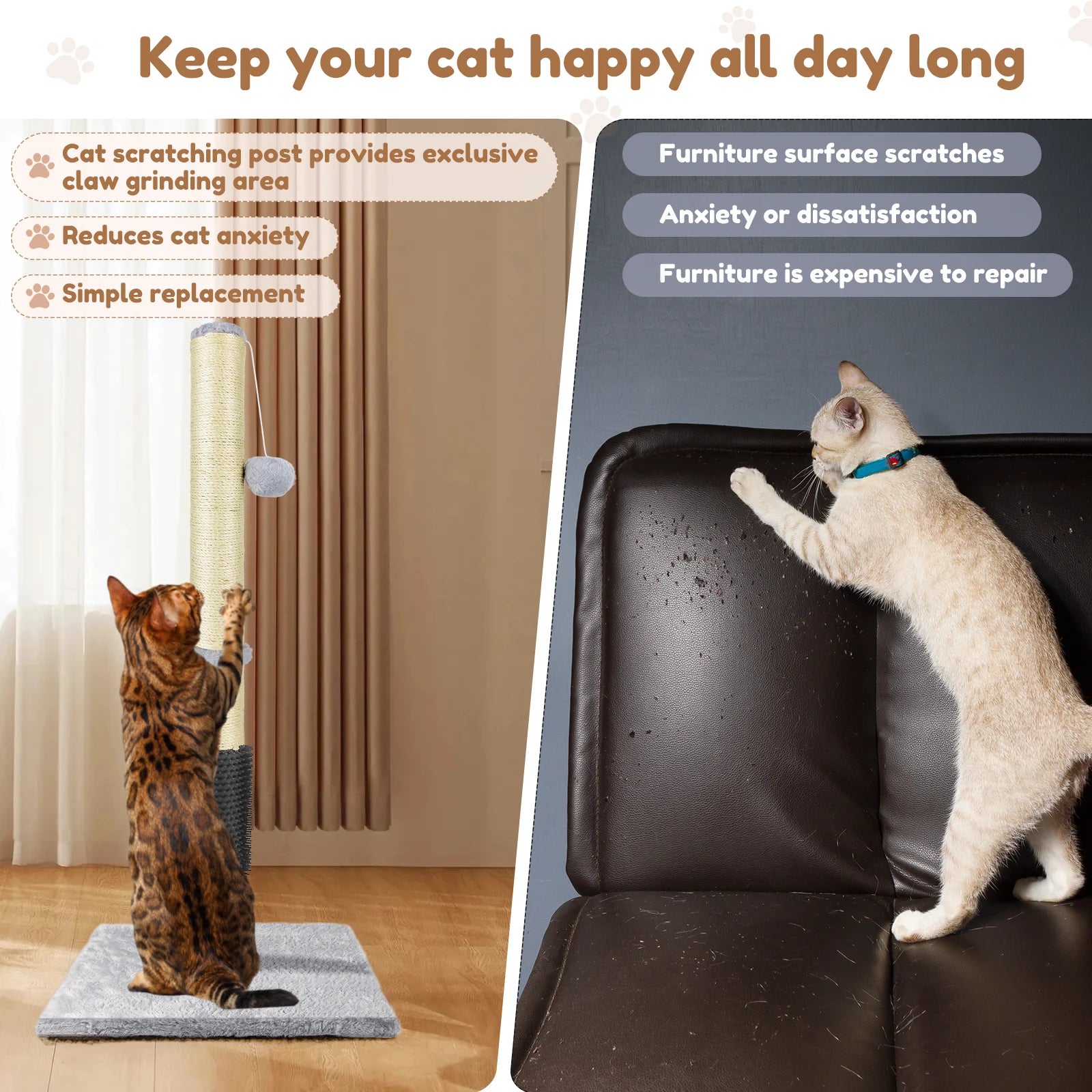 Premium Sisal Cat Scratch Pole With Turntable by PawHaven