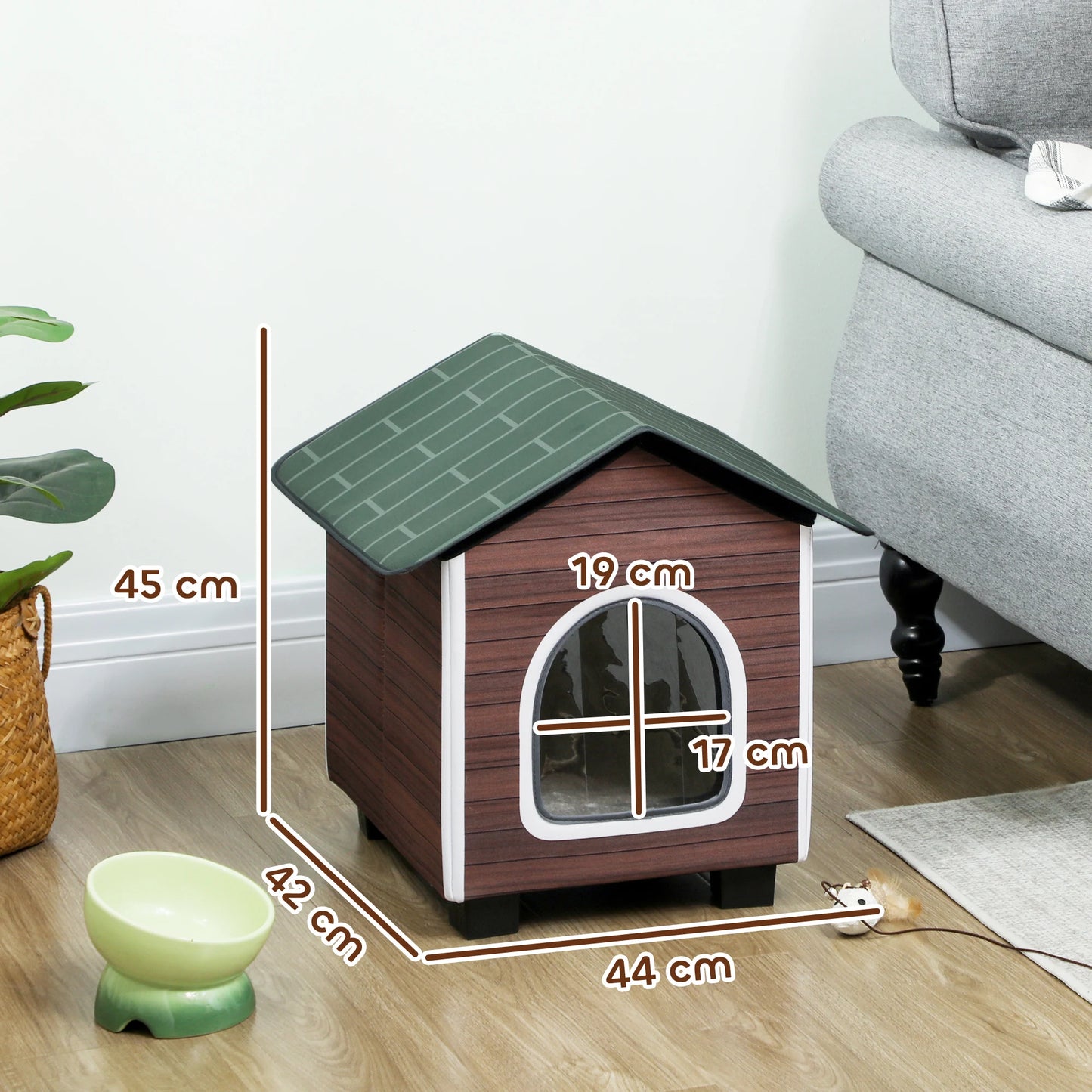 PawHut Outdoor Cat House with Elevated Base, Cushion, Red-brown by PawHaven