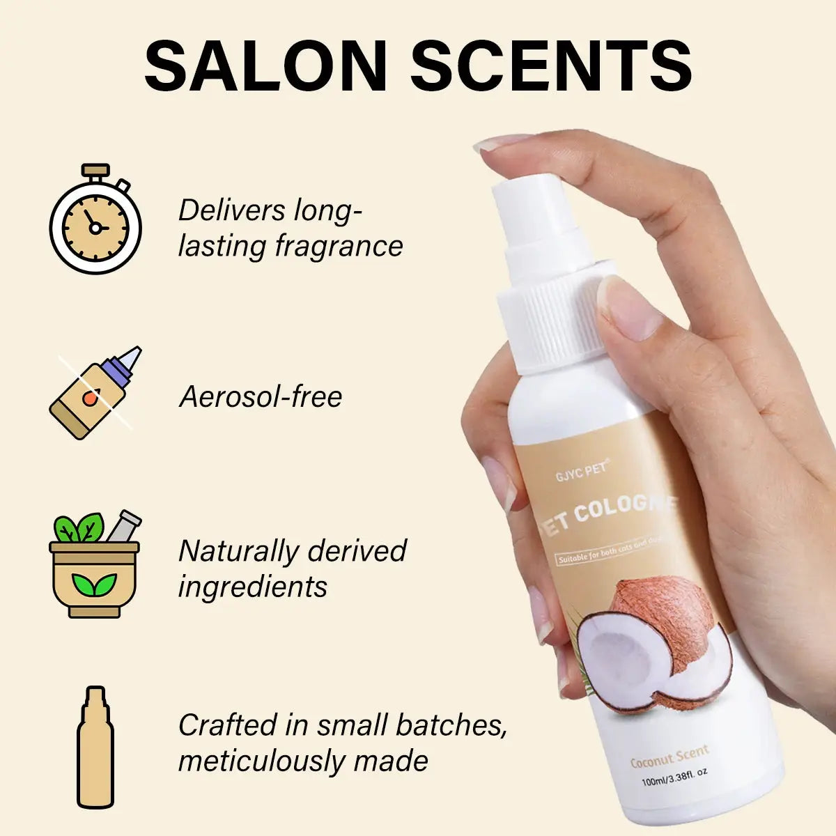 Pet Deodorizing Spray Coconut Scent 100ml Dog Cologne Long Lasting Fragrance Natural Odor Neutralizer Pet Safe Grooming for Dogs by PawHaven