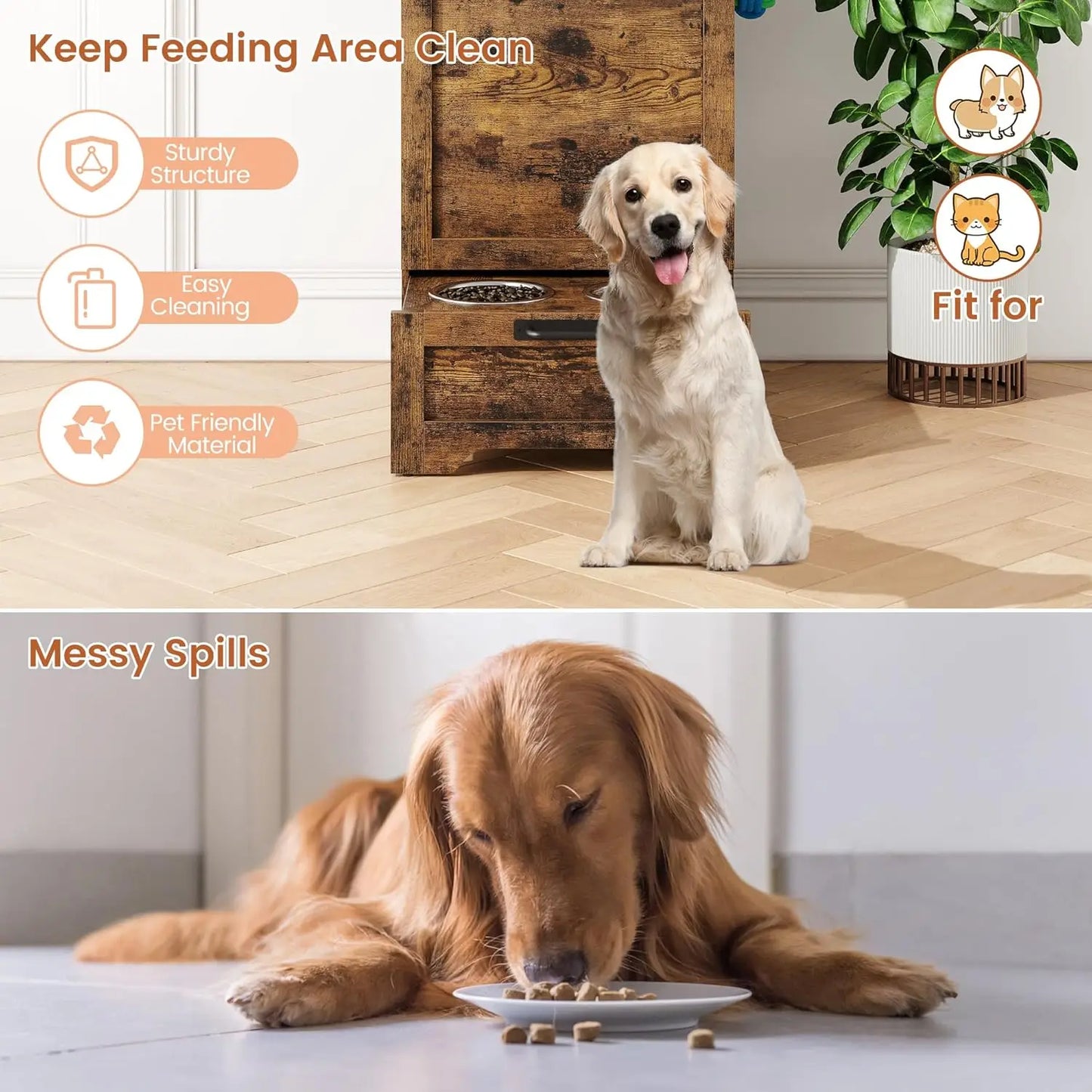 Dog Feeding Station with 2 Elevated Dog Bowls Flip Top Pet Food Cabinet Pet Food Container Pet Toys Storage Organizer by PawHaven