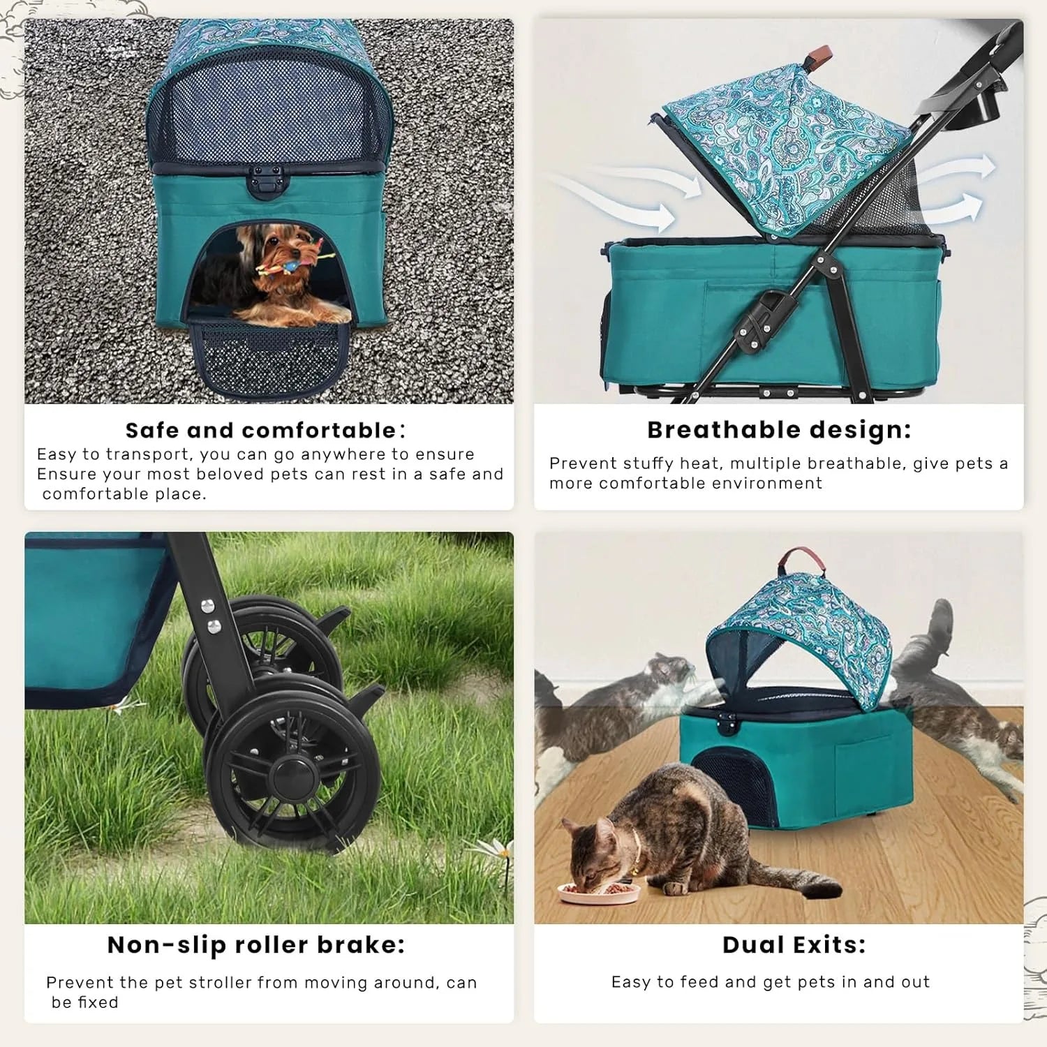 Pet Stroller for Dogs and Cats，Portable Pet Pram, Lightweight Folding Design with Safety Harness and Mesh Ventilation by PawHaven