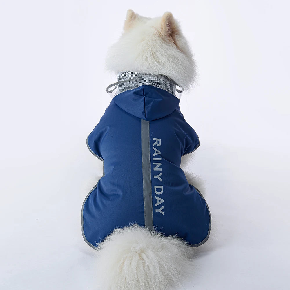 Blue Fun Waterproof Dog Raincoat for Large Dogs, Breathable Mesh Lining & Reflective Back Strip by PawHaven