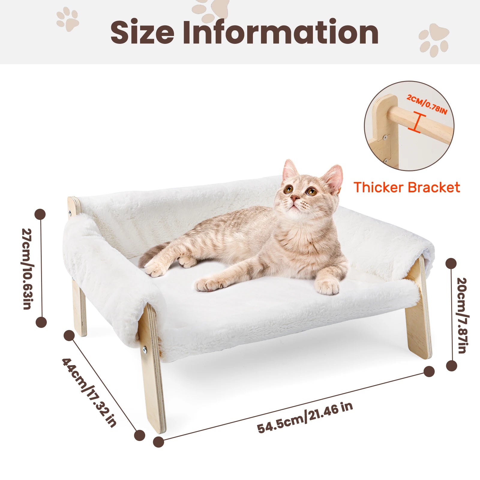 Large Cat Bed Sturdy Wooden Leg Raised Plush Cat Sofa Bed Kitten Bed for Indoor Cats - Soft Cat Couch by PawHaven