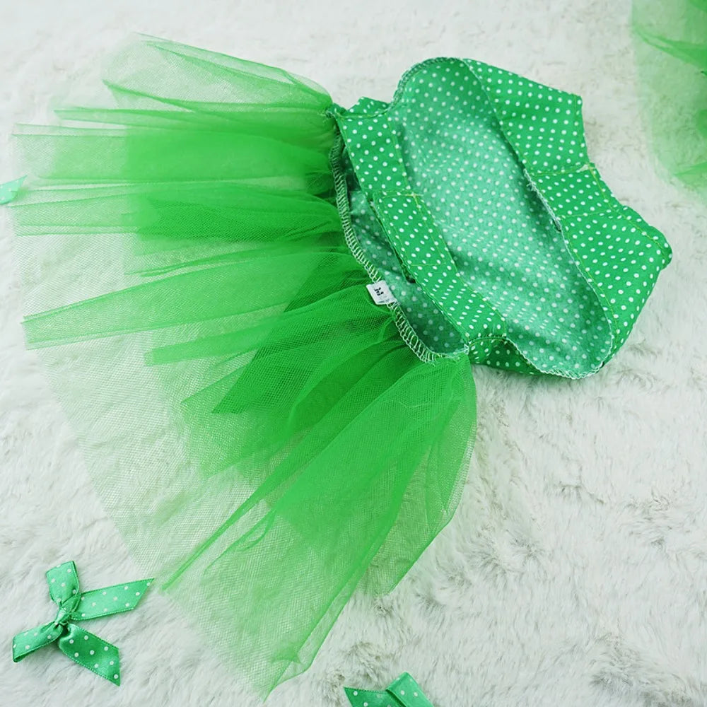 Cute Green Polka Dot Pet Dog Tutu Dress, Big Bow Tulle Skirt Puppy Outfit, Sweet Princess Pet Apparel for Small Dogs & Cats Wear by PawHaven