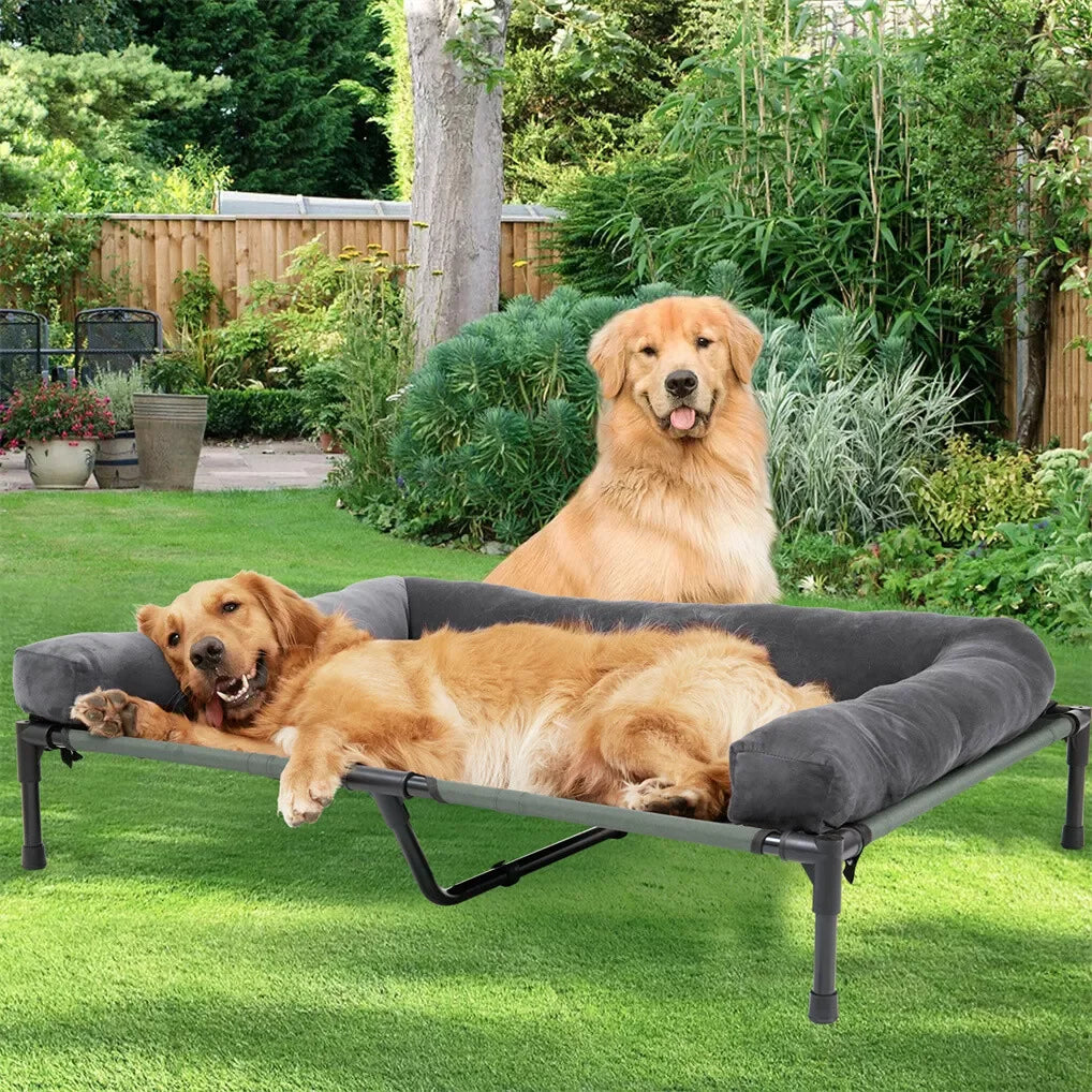 BINGOPAW Outdoor Dog Bed Elevated Cooling Pet Lounger with Detachable Plush Bolster Mesh Cot Sleep for Camping by PawHaven