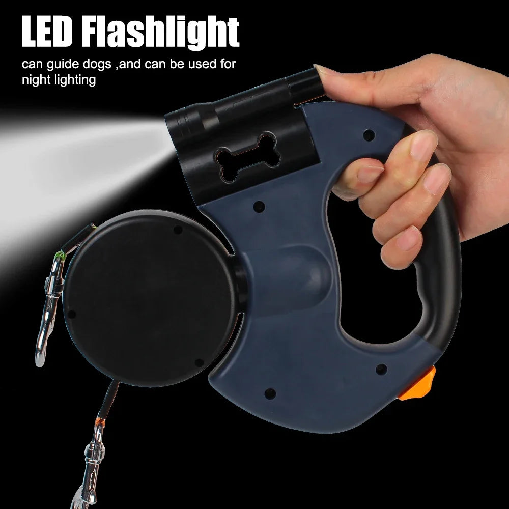 Premium Dual Dog Leash With Built In Light And Waste Bag Box by PawHaven