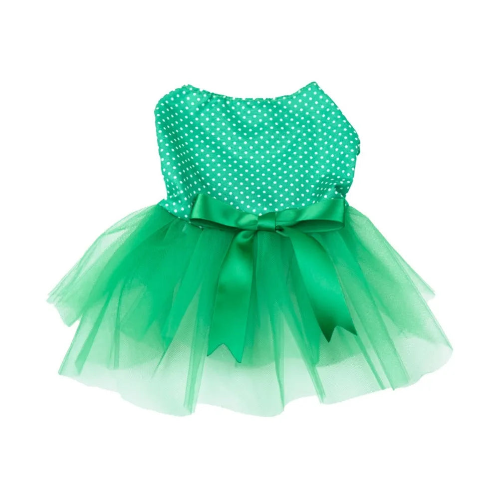 Cute Green Polka Dot Pet Dog Tutu Dress, Big Bow Tulle Skirt Puppy Outfit, Sweet Princess Pet Apparel for Small Dogs & Cats Wear by PawHaven
