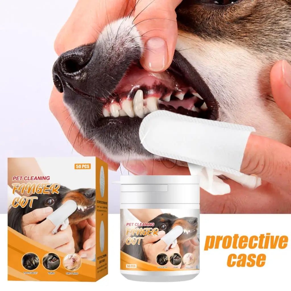 50PCS/set Pet Non-woven Tooth Wipes Cotton Finger Wipes Healthy Oral Care Supplies for Cat Dog ttoothbrush Cat pet Cleaning by PawHaven