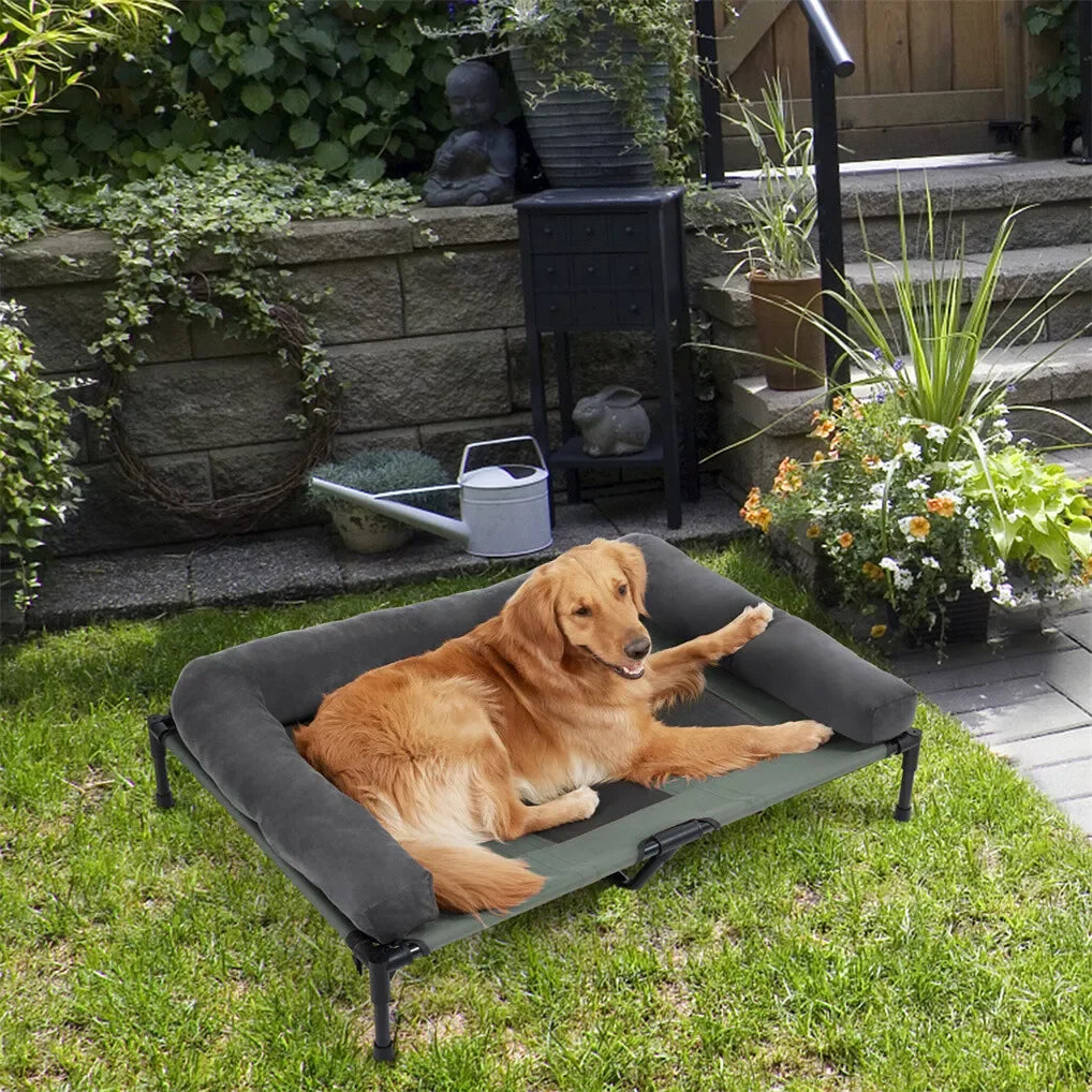 BINGOPAW Outdoor Dog Bed Elevated Cooling Pet Lounger with Detachable Plush Bolster Mesh Cot Sleep for Camping by PawHaven