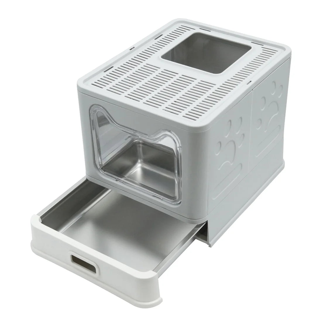 Bingopaw Detachable Enclosed Cat Litter Box with Stainless Steel Pan Front Entry Toilet Box with Litter Scoop for Kittens by PawHaven