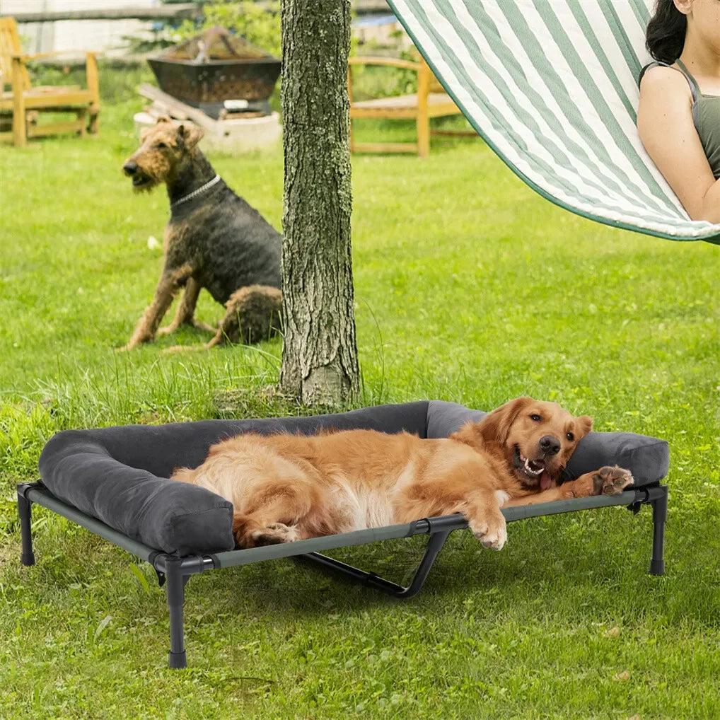 BINGOPAW Outdoor Dog Bed Elevated Cooling Pet Lounger with Detachable Plush Bolster Mesh Cot Sleep for Camping by PawHaven