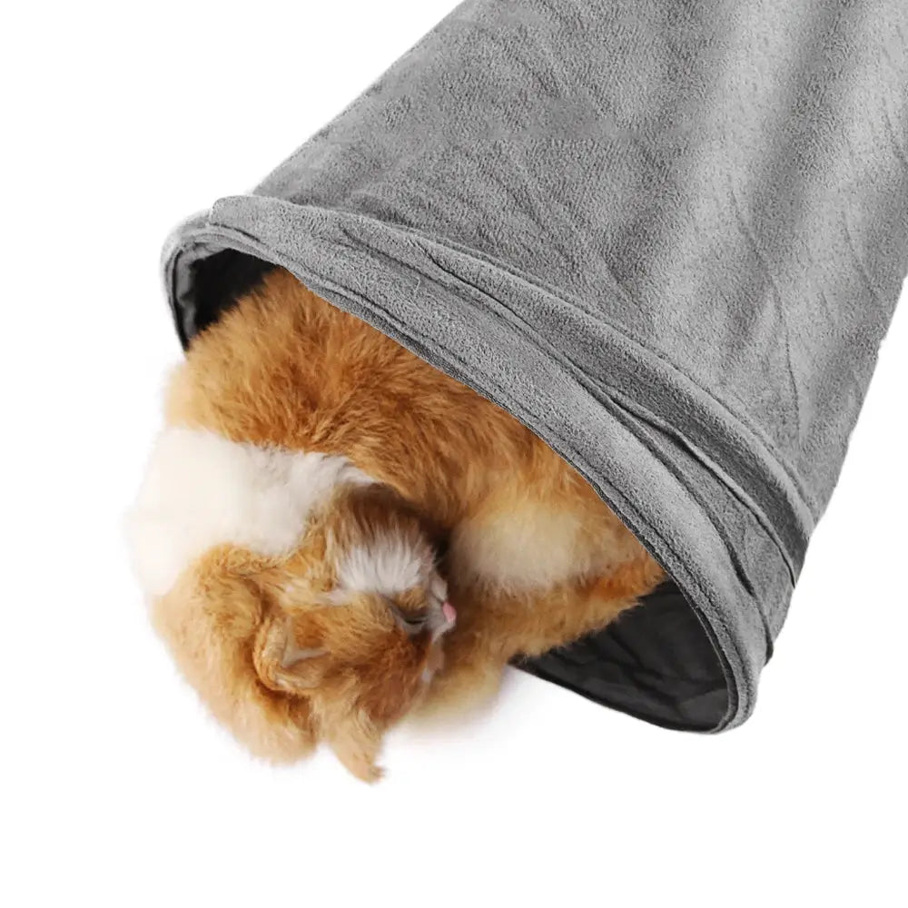 Gray Foldable Cat Tunnel 3 Holes Kitten Drill Bucket Toys Indoor Pet Toy Catwalk Tubing by PawHaven