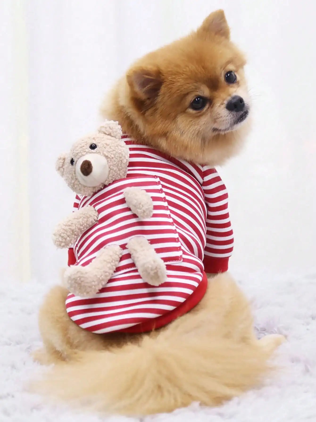 1pc Cute Pocket Bear Striped Dog Sweatshirt, Pet Clothes For Small And Medium-sized Cats And Dogs Velvet Sweater by PawHaven