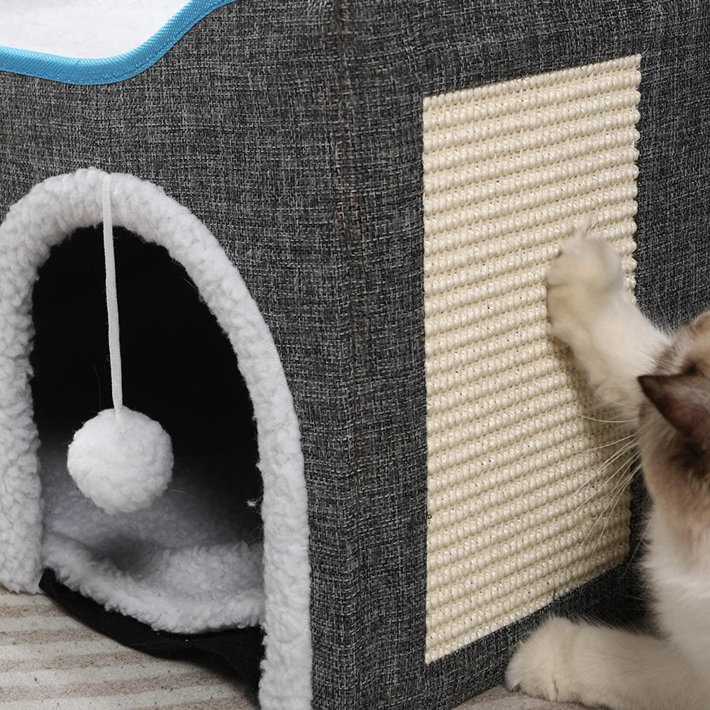 Premium Velvet Cat Cave With Scratching Pad by PawHaven