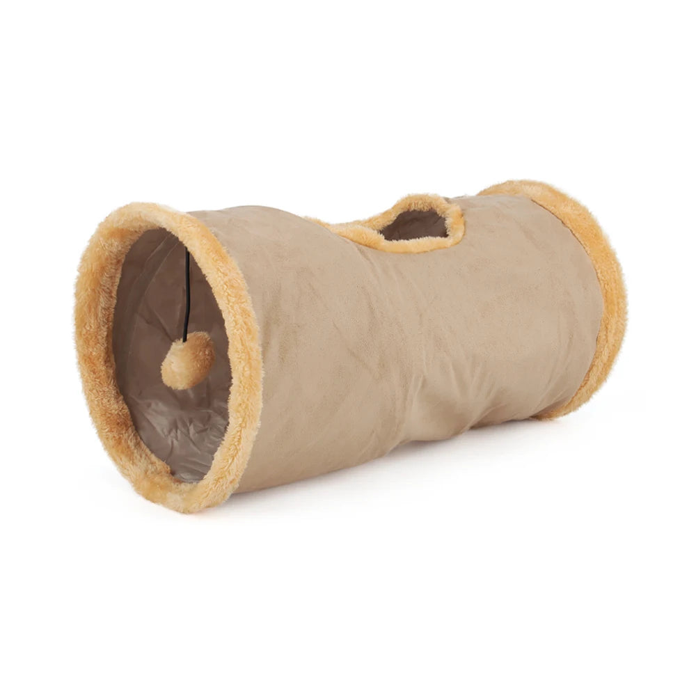Tunnel Cat Toy Puppy Plush Ball Pet Toy Tent Tunnel Tube Storage Foldable Suede Cat Channel Drill Bucket by PawHaven