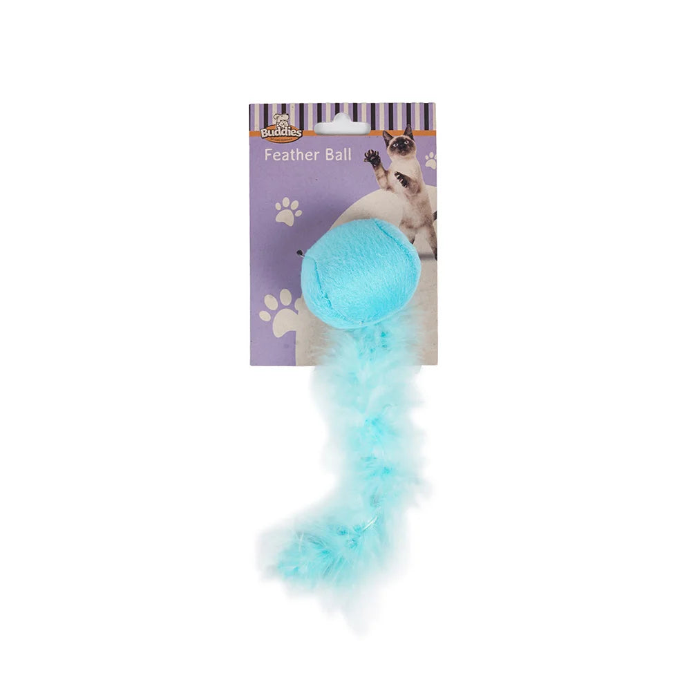 Feather Teaser Cat Toy Ball, Natural Wool Felt and Feathers for Interactive Play, Mental and Physical Stimulation by PawHaven