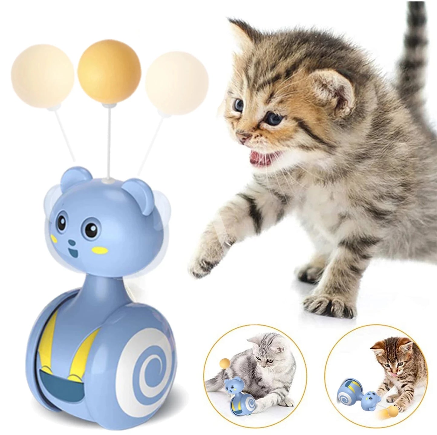 Cat Interactive Feather Toys Pet Bumbler Funny Toy Interactive Cats Toys Cat Rolling Teaser Feather Wand Toys Rotating Ball by PawHaven
