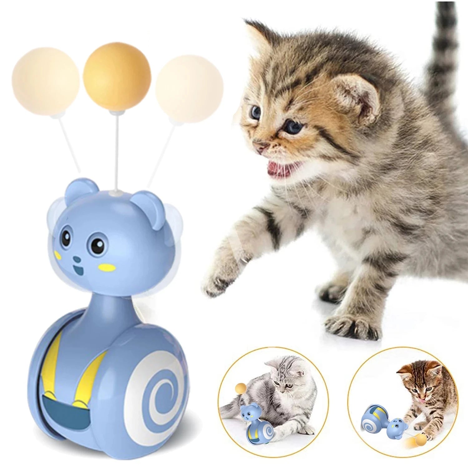 Cat Interactive Feather Toys Pet Bumbler Funny Toy Interactive Cats Toys Cat Rolling Teaser Feather Wand Toys Rotating Ball by PawHaven