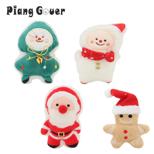 4pcs Plush Cat Toy Catnip Pet Toy For Kitten Cat Mint Christmas Gift Gingerbread Santa Claus by PawHaven