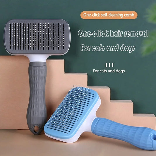 Pet One Button Self Cleaning Slicker Brush Automatic Hair Remover Comb Dog Cat Massage Needle Comb For Pet Beauty Care Supplies by PawHaven