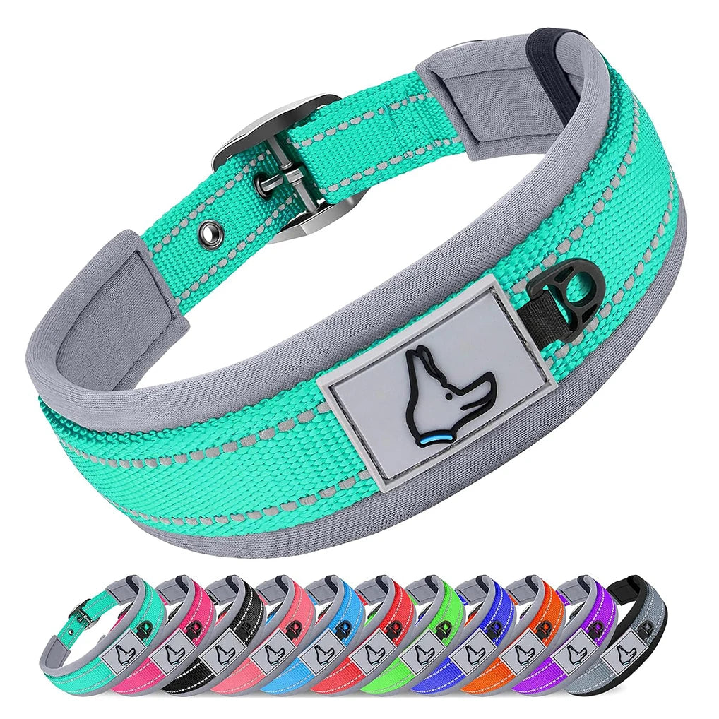 Premium Padded Reflective Dog Collar Adjustable Nylon by PawHaven