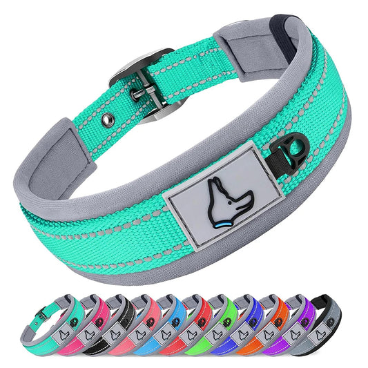 Premium Padded Reflective Dog Collar Adjustable Nylon by PawHaven