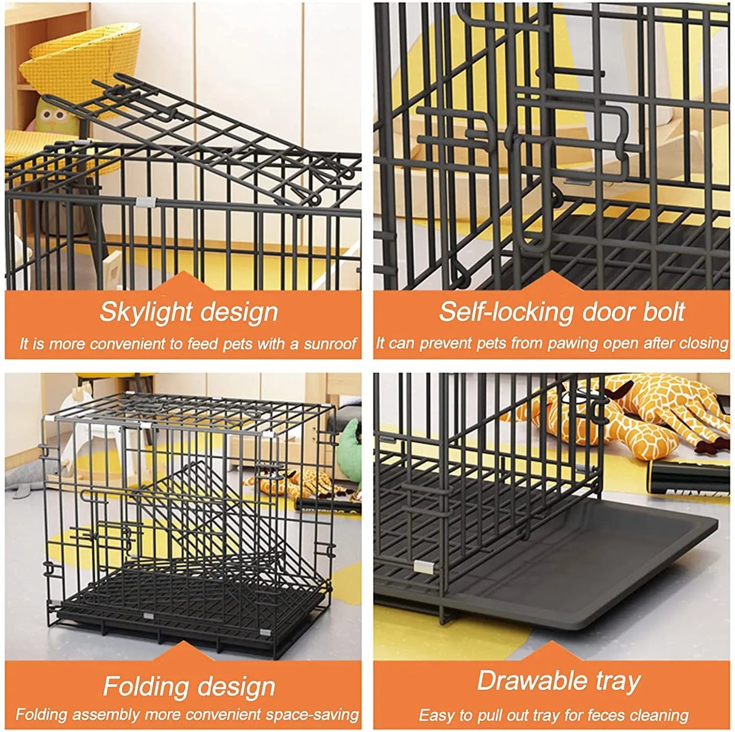 Large Heavy Duty Dog Crate Strong Pet Cage Tear Resistant Metal Kennel Playpen with Leak-proof Pan Pet Run Enclosure Playpen by PawHaven