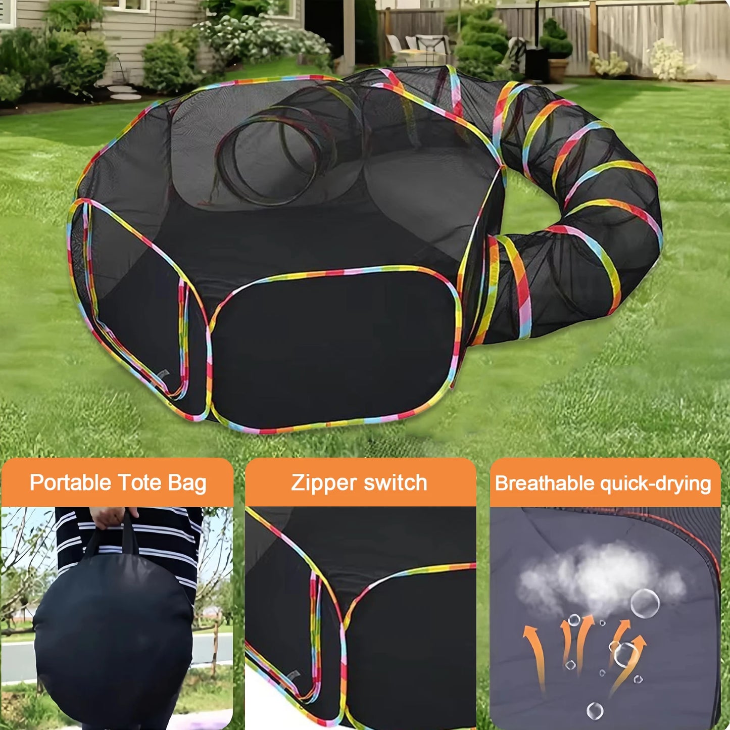 Outdoor Folding Play Tent Tunnel Large Pet Tunnel Cat Enclosures 2-in-1 Big Foldable Pet Playpen for Indoor Cats Puppies Rabbits by PawHaven