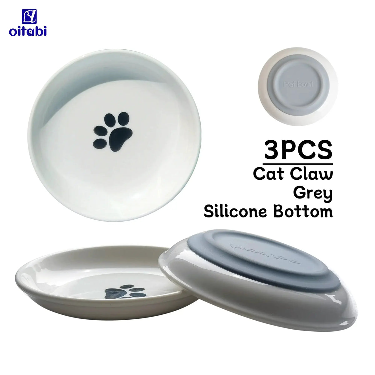 Oitabi 3PCS Cat Food Bowl, Ceramic Cat Bowls, Anti Whisker Fatigue Cats Bowl Set, Shallow Wide Kitten Plates for Food and Water by PawHaven