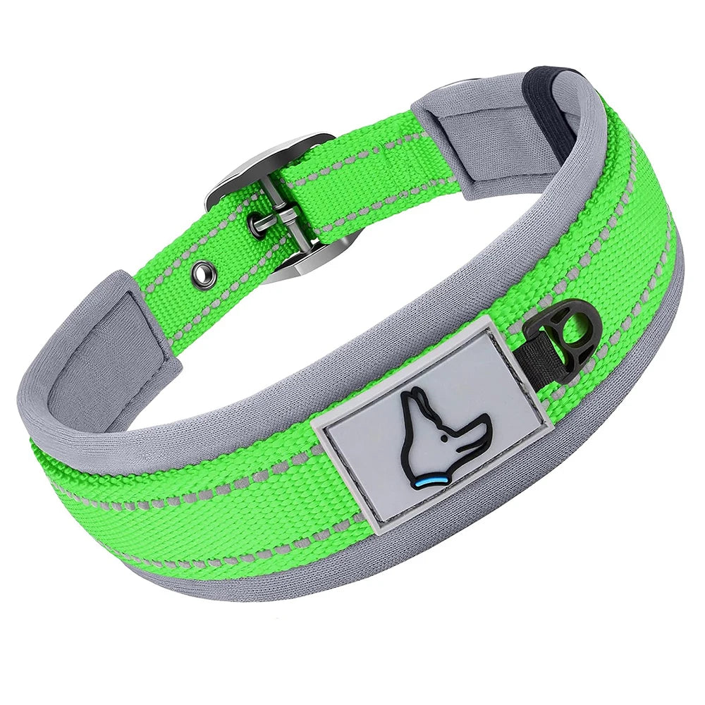 Premium Padded Reflective Dog Collar Adjustable Nylon by PawHaven