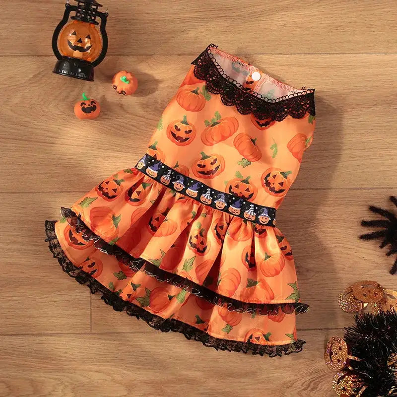 Halloween Dog Dress for Small Medium Large Dogs Pumpkin Pet Costume Party Outfit by PawHaven
