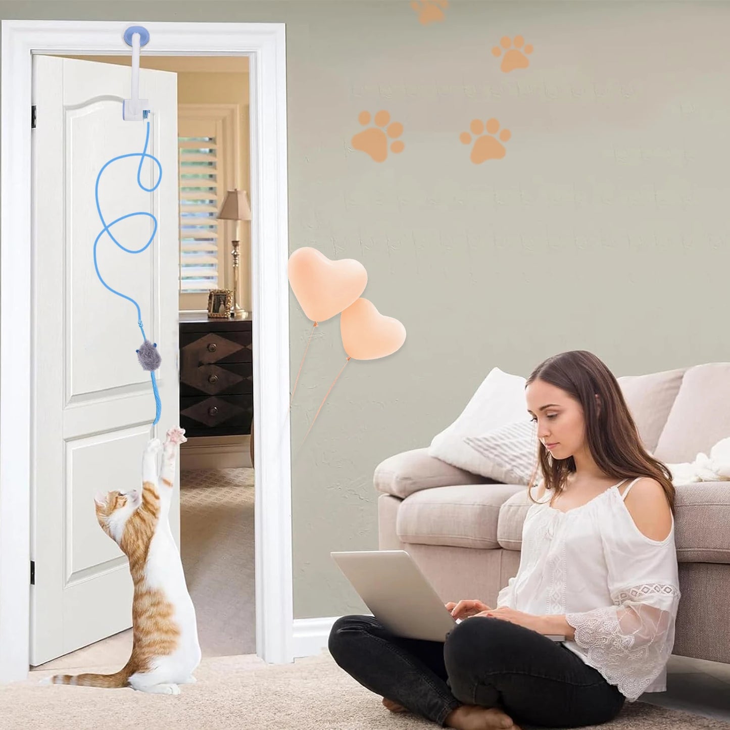 Door Hanging Automatic Retractable Kitten Toys with 3 Catnip Mice Self Play Hanging Door Cat Mouse Toys for Indoor Cats by PawHaven