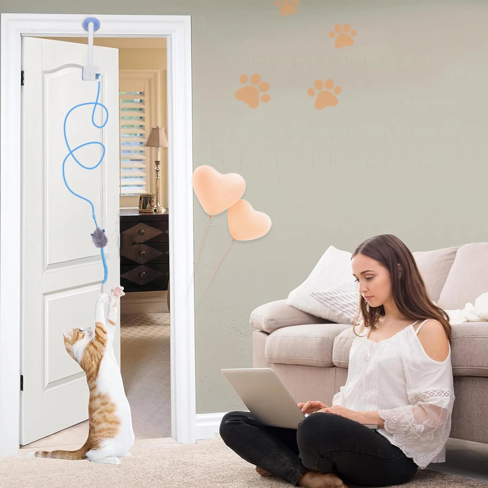 Door Hanging Automatic Retractable Kitten Toys with 3 Catnip Mice Self Play Hanging Door Cat Mouse Toys for Indoor Cats by PawHaven