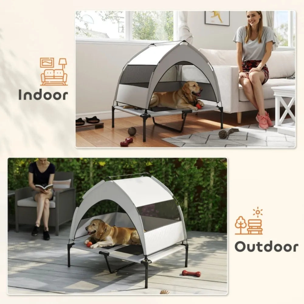 Portable Elevated Dog Bed with Removable Canopy, Cooling Raised Pet Cot for Medium Large Dogs, 92 x 75 x 89 cm by PawHaven