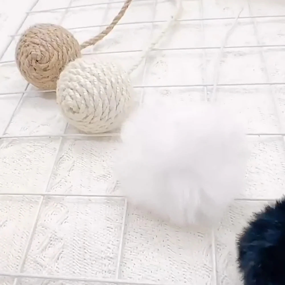Hanging Furry Balls Cat House Toys Accessories Sisal Hang Ball Pet Toy Supplies by PawHaven