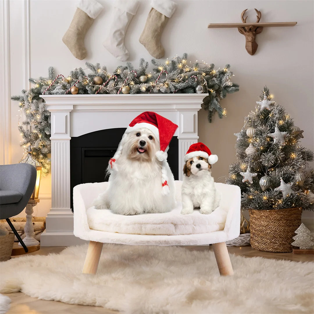 Luxury Cat Bed Soft Warm Plush Fabric Pet Nesting Chair Bed Stool Wood Legs with Cushion Pad Washable Waterproof for Small Pets by PawHaven