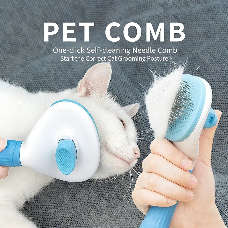 Pet One Button Self Cleaning Slicker Brush Automatic Hair Remover Comb Dog Cat Massage Needle Comb For Pet Beauty Care Supplies by PawHaven