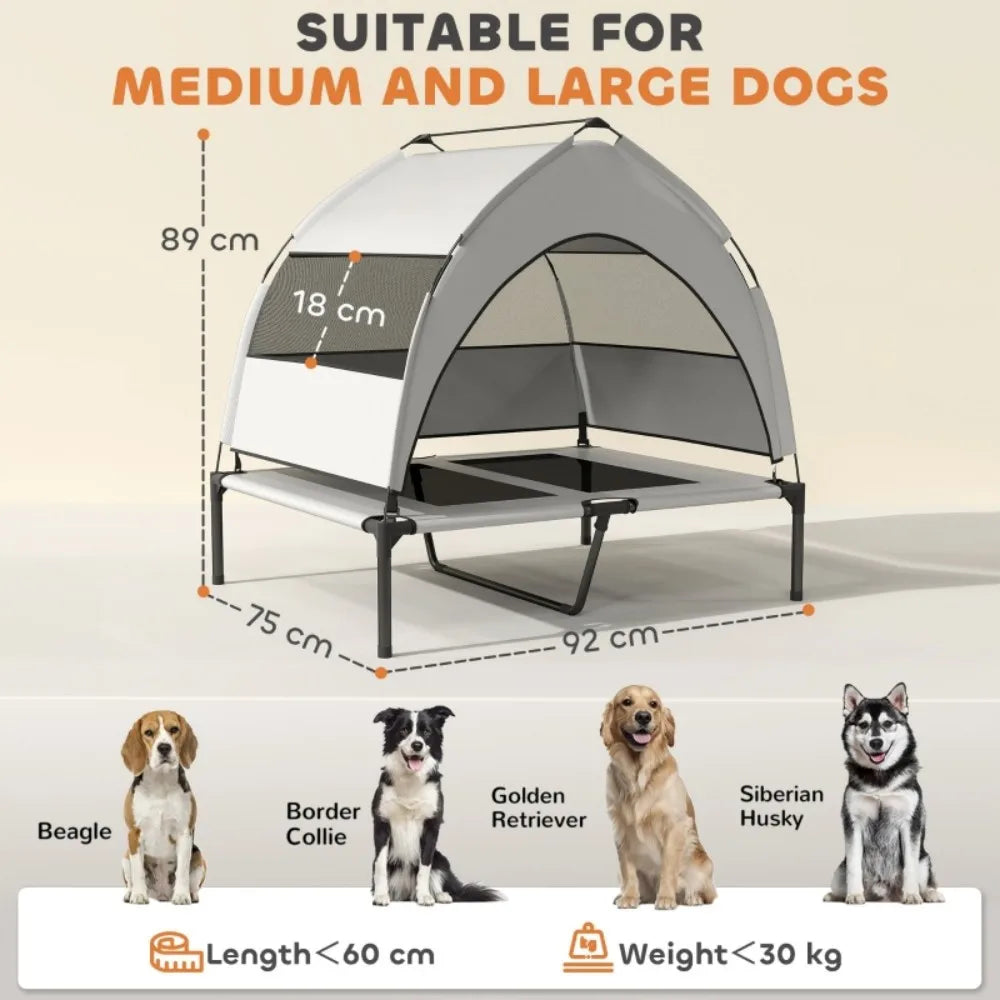 Portable Elevated Dog Bed with Removable Canopy, Cooling Raised Pet Cot for Medium Large Dogs, 92 x 75 x 89 cm by PawHaven