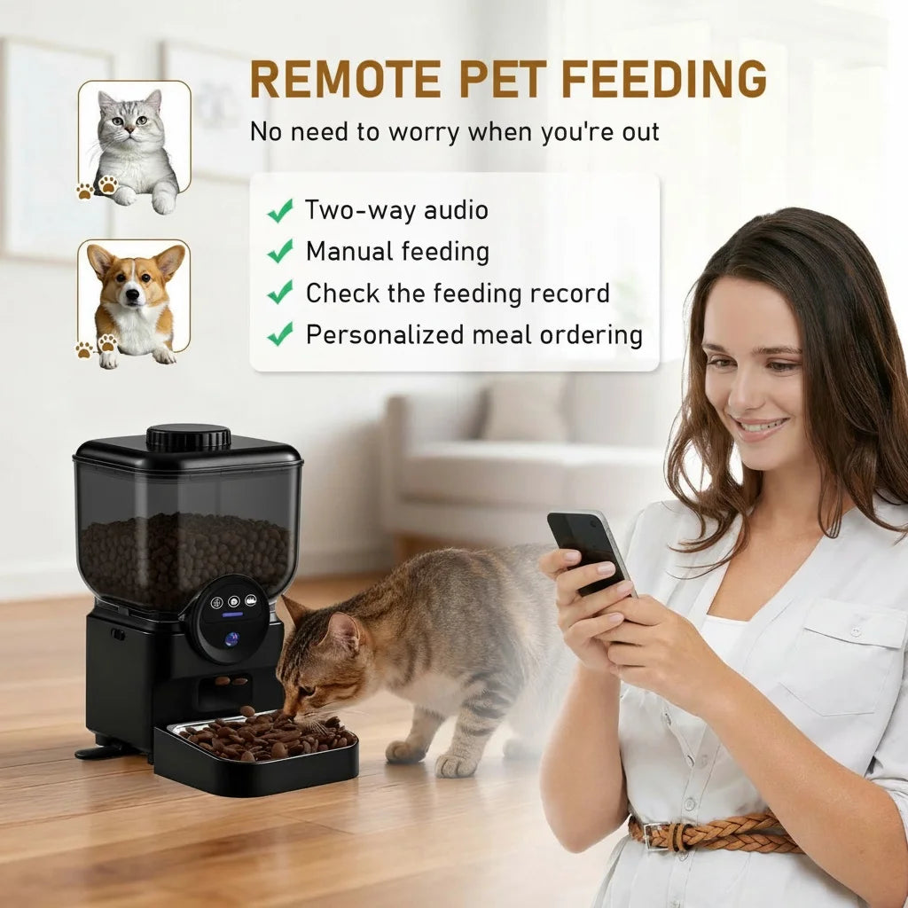 6.5L Automatic Cat Feeder Rechargeable WIFI Smart Pet Feeder App Controlled Cat Feeder With Camera Built-in battery For Cat Dog by PawHaven