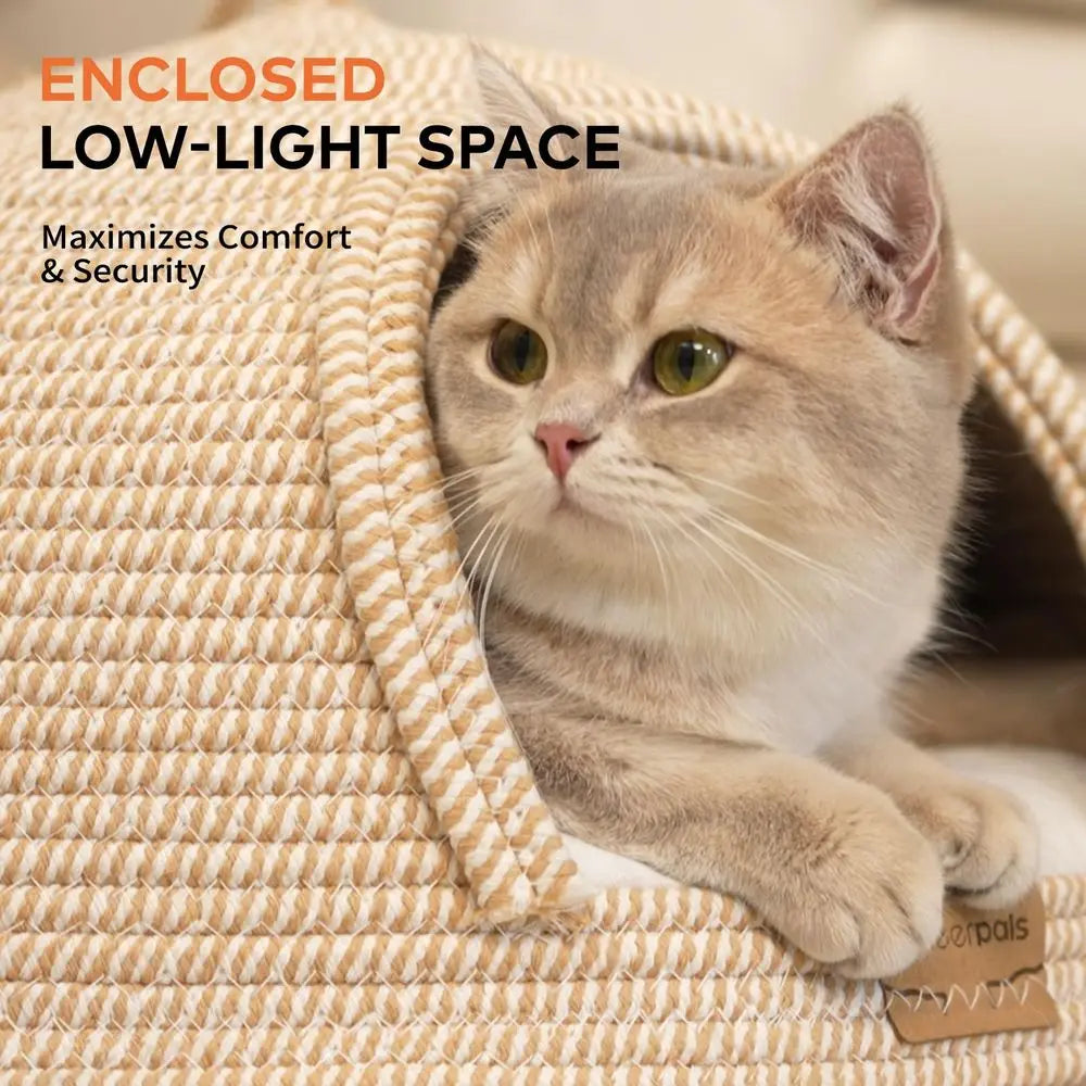 Cat Cave Bed amp Igloo Hideaway Durable Woven Yarn Cat House for Indoor Cats, ScratchResistant Hard Shell Nest with Washable Cu by PawHaven